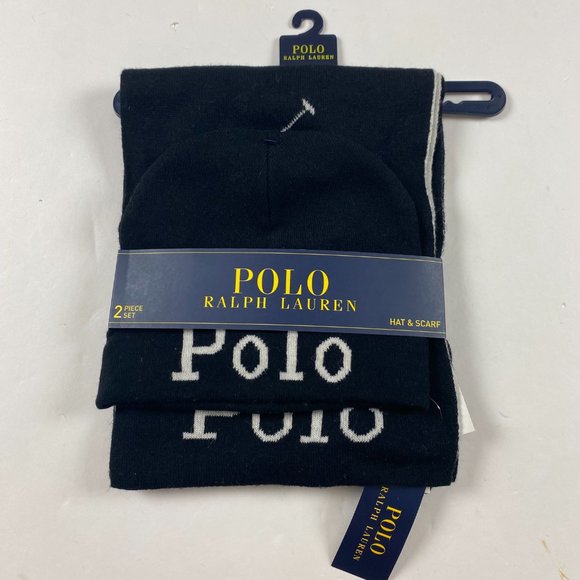 Polo Ralph Lauren Other - NWT Polo Ralph Lauren Jacquard Knit Hat Scarf Combo Black White Pony